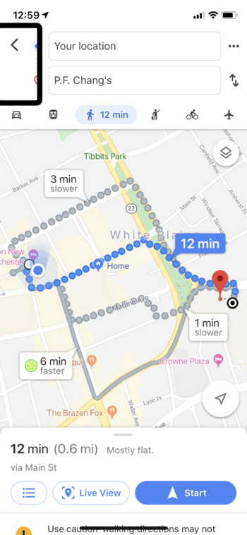 GPS preview of google maps to P.F. Chang's