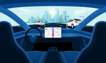 Vector illustration of car interior with big navigation display.