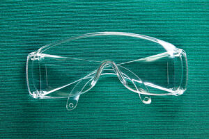 Image shows clear multi-purpose protective eyewear