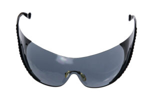 Image shows pairs of wraparound dark sunglasses