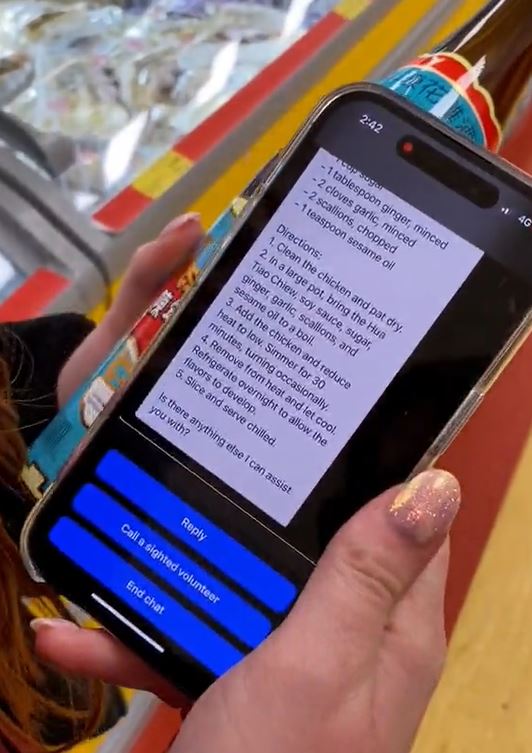 Woman using Be My AI app for
image-to-text translation