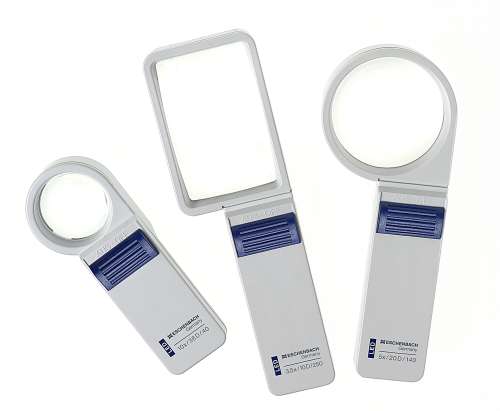 Three illuminating optical magnifiers in different sizes.