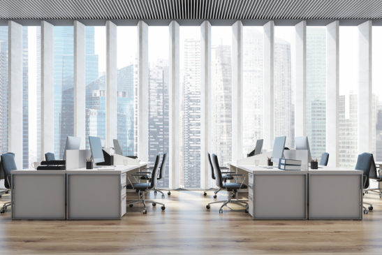 Workspace with bright, open windows