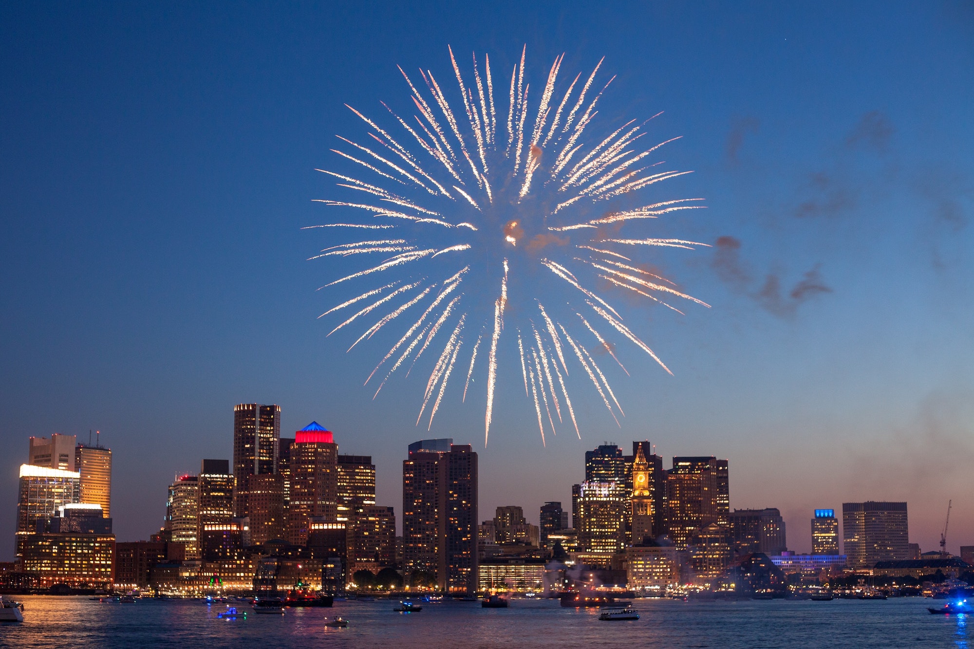 Fireworks in the night sky, over the city
