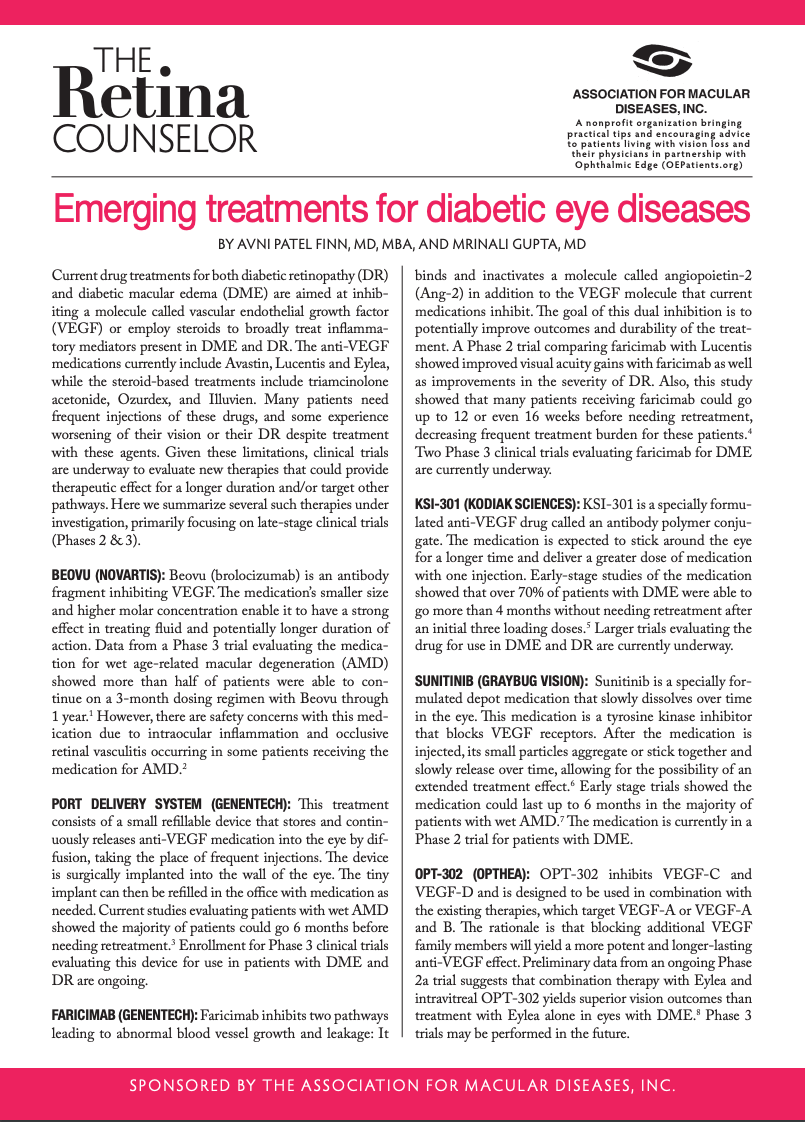 Excerpt of The Retina Counselor in Original Publication, part 1.
