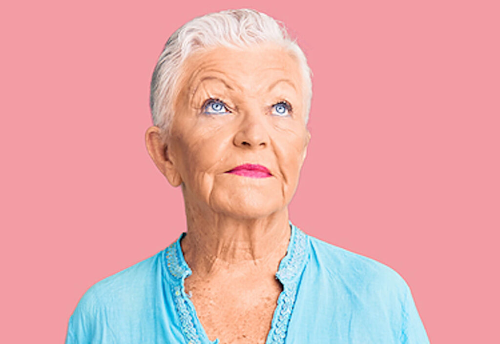 Woman practicing eccentric viewing.