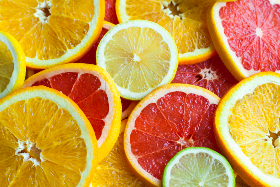 Slices of different citrus fruits.