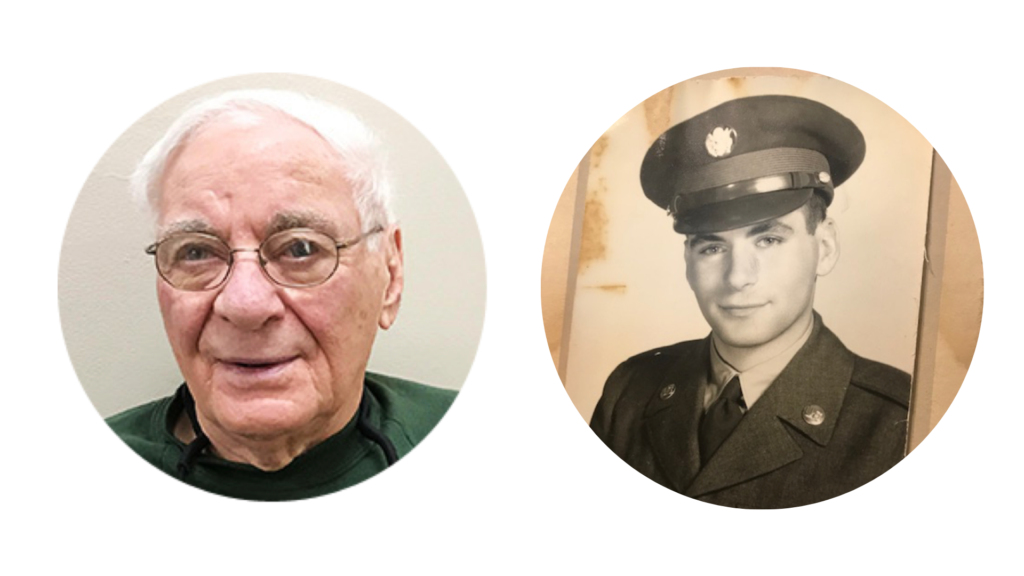 Bernie Landou at 85 and as a young man in the US Military.