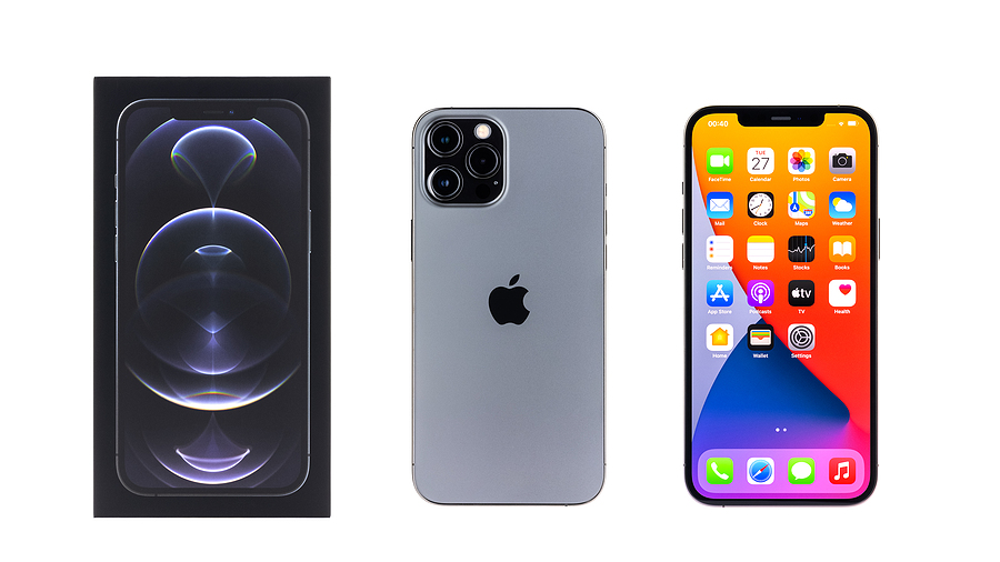 iPhone 12 front, back and home screen.