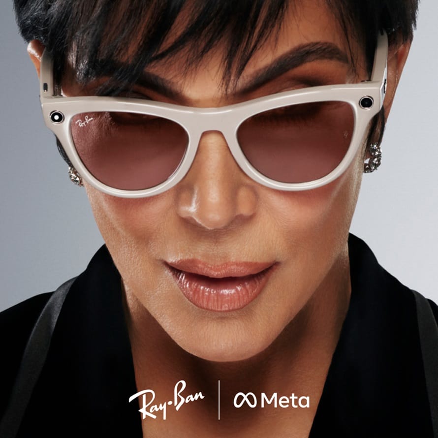 Zoomed in look at Ray-Ban Meta glasses on a woman’s face